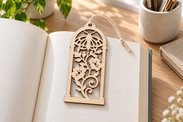 Arch Hummingbird Floral Bookmark Laser Cut SVG, Botanical example image 1