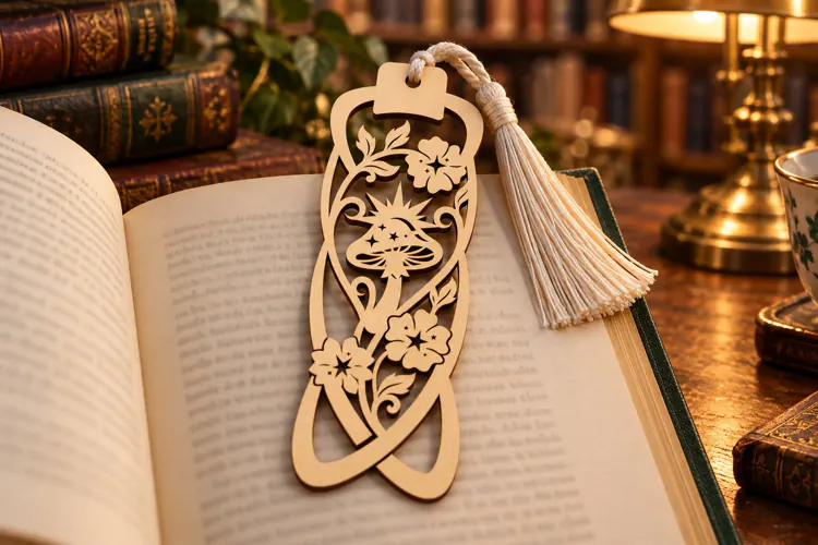 Oval Mushroom Floral Bookmark Laser Cut SVG, Botanical Page