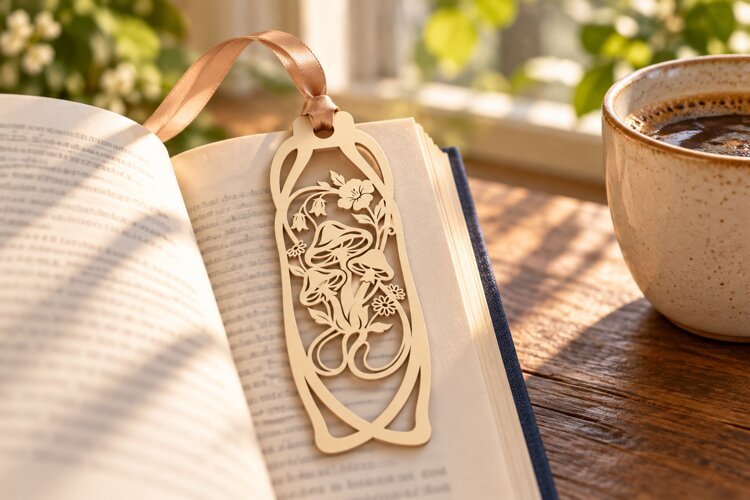 Oval Mushroom Botanical Bookmark Laser Cut SVG, Page Marker example image 1