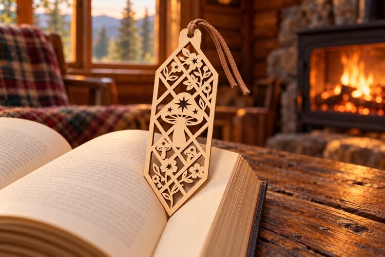 Long Hexagon Mushroom Floral Bookmark Laser Cut SVG, Botanic example image 1