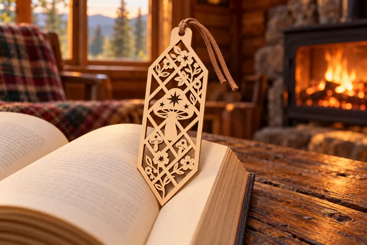 Long Hexagon Mushroom Floral Bookmark Laser Cut SVG, Botanic