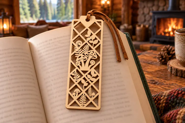 Rectangle Mushroom Floral Bookmark Laser Cut SVG, Page Marke