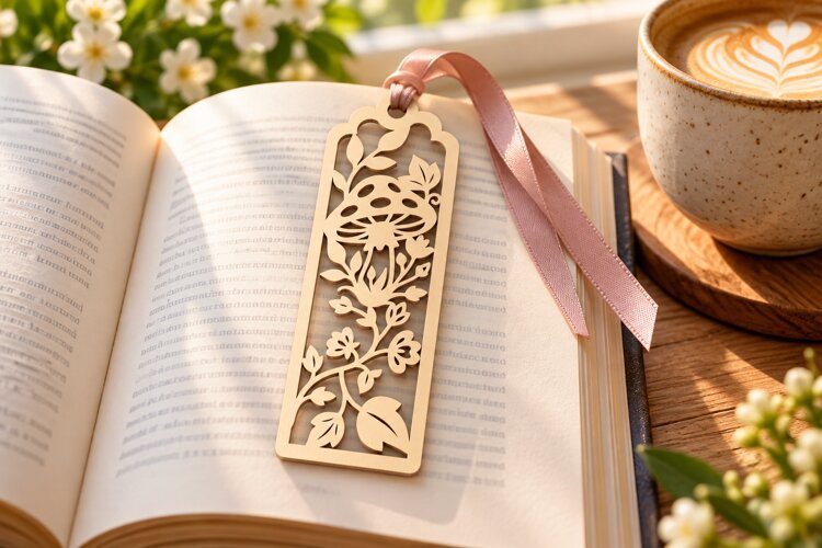 Rectangle Nature Forest Floral Bookmark Laser Cut SVG, Page example image 1
