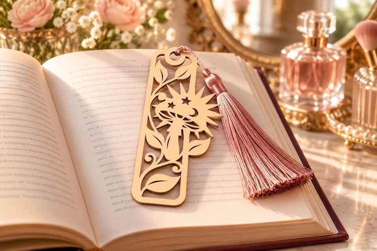 Rectangle Mushroom Floral Bookmark Laser Cut SVG, Page Marke example image 1