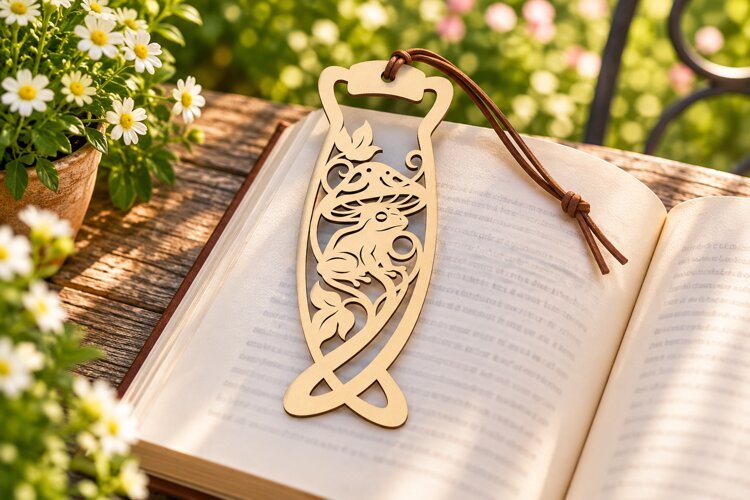 Long Hexagon Mushroom Floral Bookmark Laser Cut SVG, Botanic example image 1