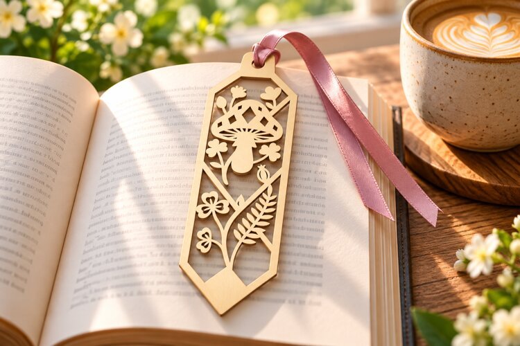 Long Drop Mushroom Floral Bookmark Laser Cut SVG, Botanical example image 1