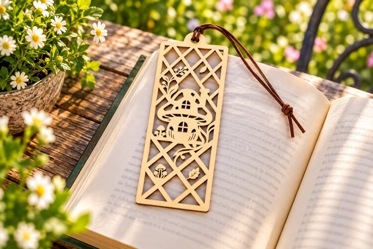 Rectangle Nature Forest Mushroom Bookmark Laser Cut SVG, Pag example image 1