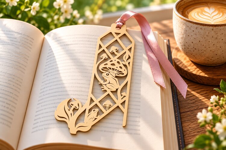 Leaf Nature Forest Mushroom Bookmark Laser Cut SVG, Page Mar example image 1