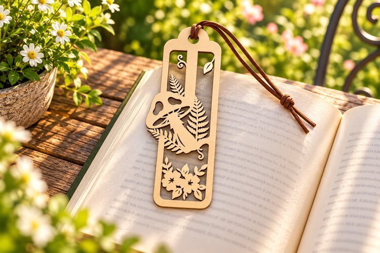 Rectangle Nature Forest Mushroom Bookmark Laser Cut SVG example image 1