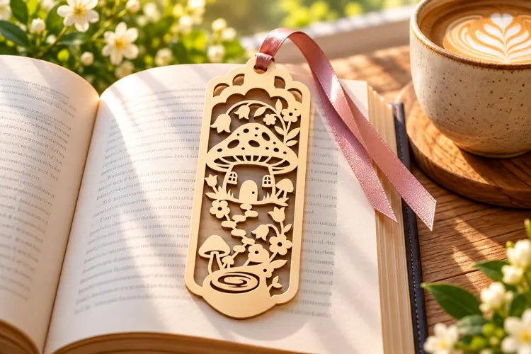 Rectangle Nature Forest Mushroom Bookmark Laser Cut SVG, Pag