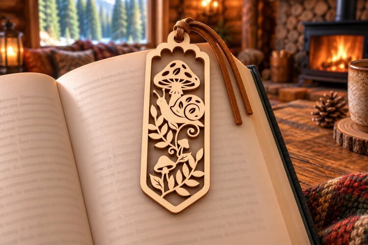 Long Hexagon Nature Forest Mushroom Bookmark Laser Cut SVG, example image 1