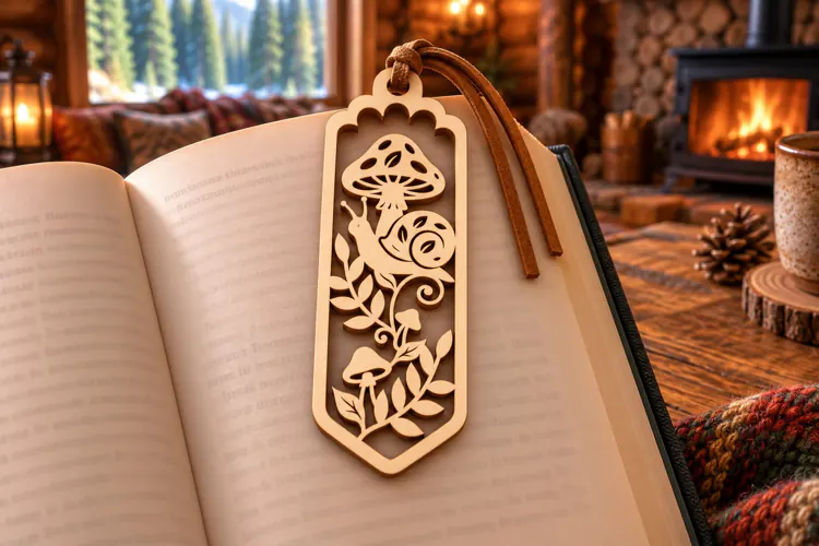 Long Hexagon Nature Forest Mushroom Bookmark Laser Cut SVG,