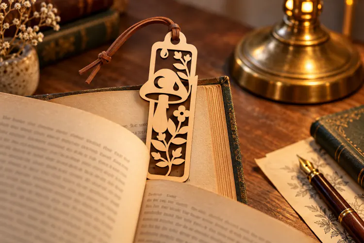 Rectangle Nature Forest Mushroom Bookmark Laser Cut SVG, Pag