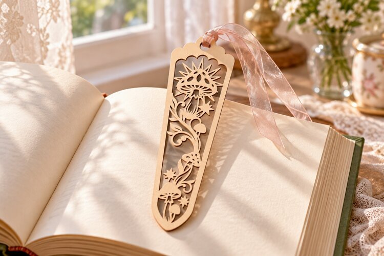 Leaf Nature Forest Mushroom Bookmark Laser Cut SVG, Page example image 1