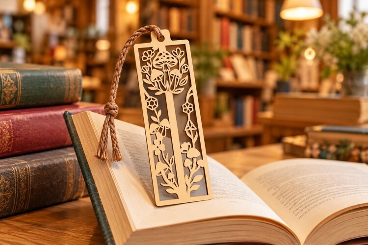 Long Hexagon Nature Forest Mushroom Bookmark Laser Cut SVG, example image 1