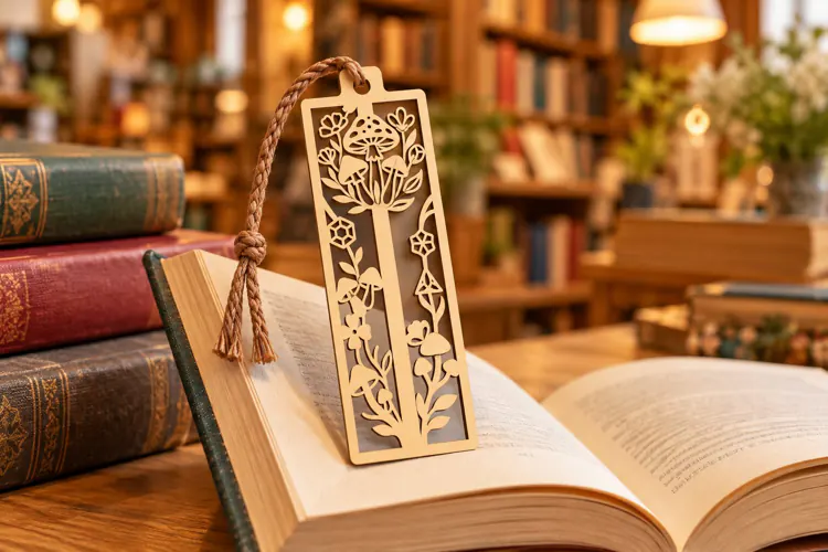 Long Hexagon Nature Forest Mushroom Bookmark Laser Cut SVG,