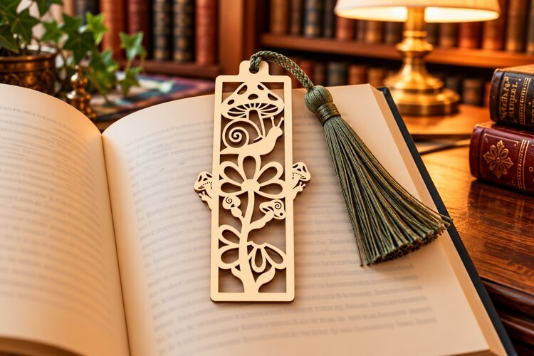 Rectangle Nature Forest Mushroom Bookmark Laser Cut SVG, Pag example image 1