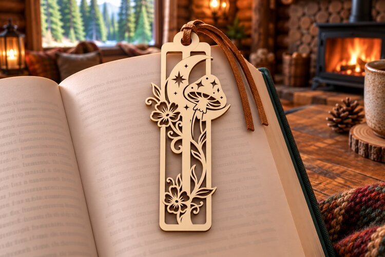 Rectangle Nature Forest Mushroom Bookmark Laser Cut SVG, example image 1