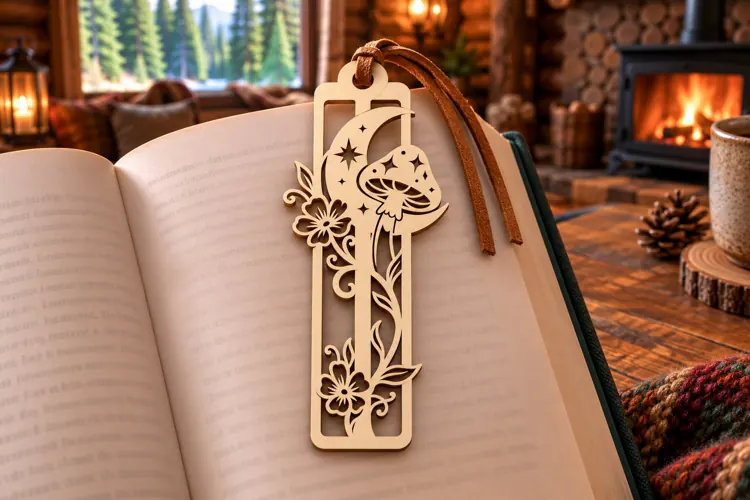 Rectangle Nature Forest Mushroom Bookmark Laser Cut SVG,