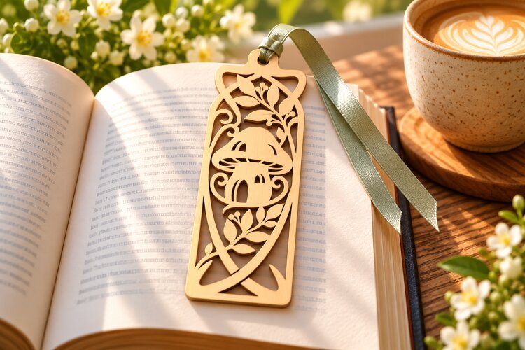 Rectangle Nature Forest Mushroom Bookmark Laser Cut SVG example image 1