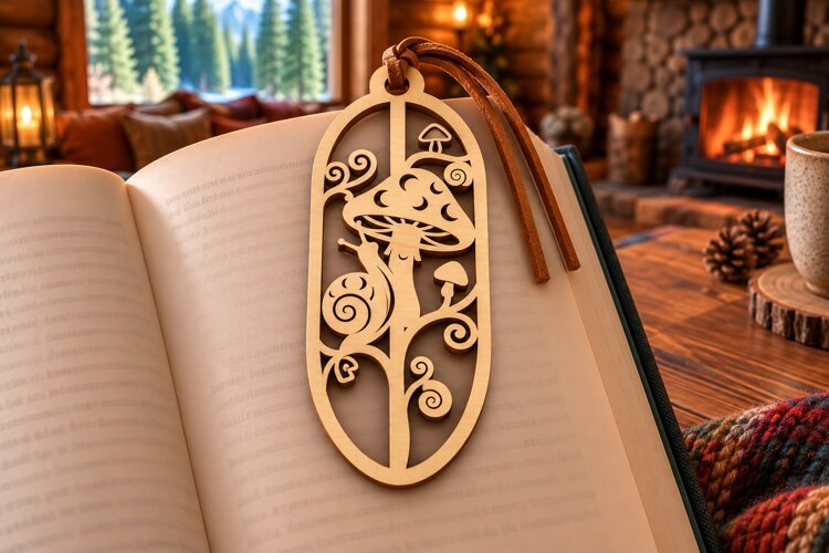 Oval Nature Forest Mushroom Bookmark Laser Cut SVG example image 1