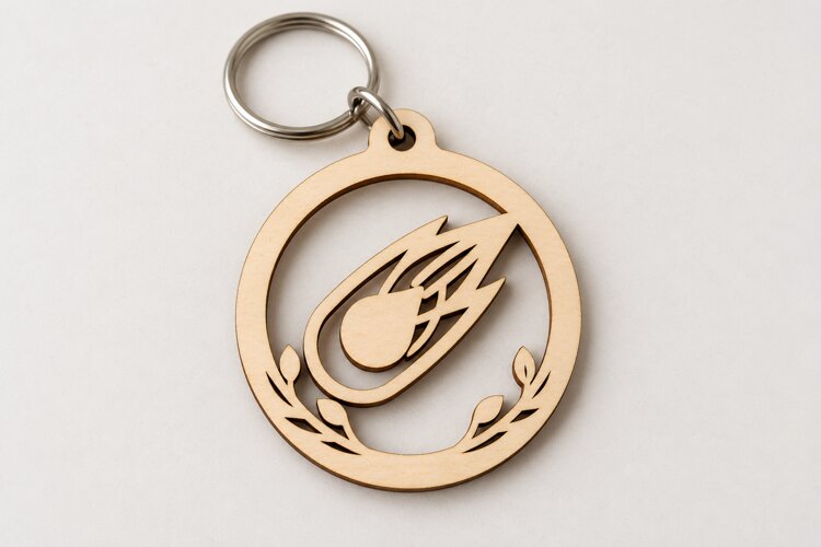 Round Shooting Star Comet Wooden Keychain Laser Cut SVG example image 1