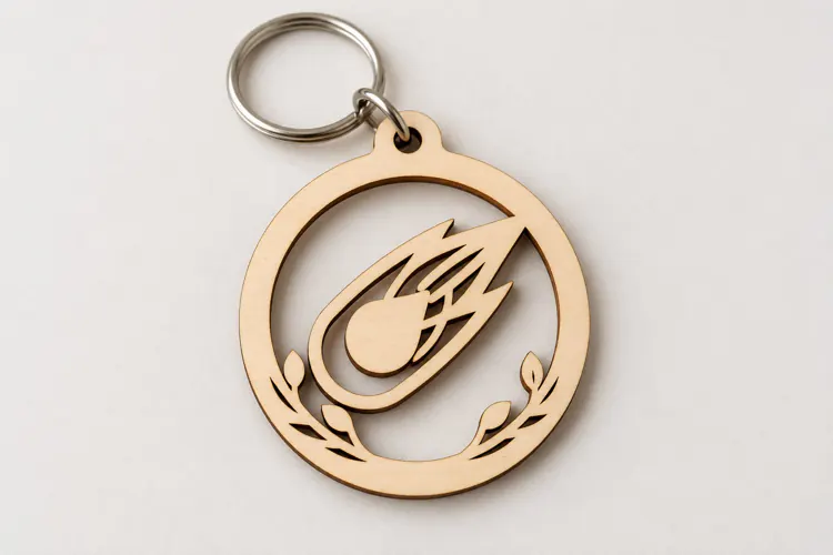 Round Shooting Star Comet Wooden Keychain Laser Cut SVG