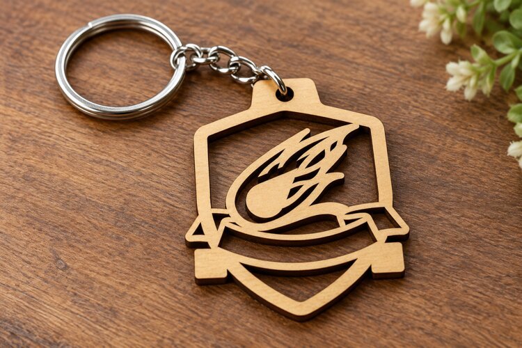 Shield Shooting Star Comet Wooden Keychain Laser Cut SVG, Ch example image 1