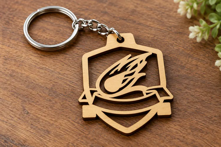 Shield Shooting Star Comet Wooden Keychain Laser Cut SVG, Ch