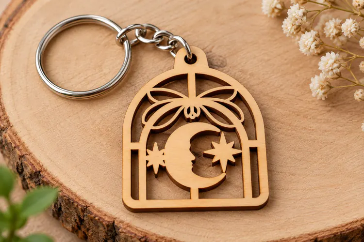 Arch Crescent Moon Star Window Wooden Keychain Laser Cut SVG