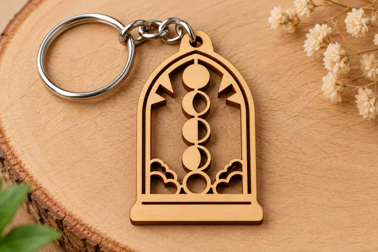 Arch Moon Phases Botanical Wooden Keychain Laser Cut SVG, Ch