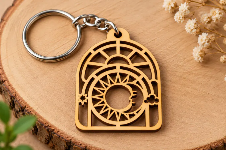 Arch Celestial Sun Moon Window Wooden Keychain Laser Cut SVG