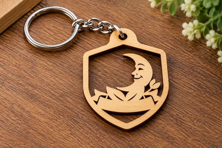Shield Crescent Moon Landscape Wooden Keychain Laser Cut SVG