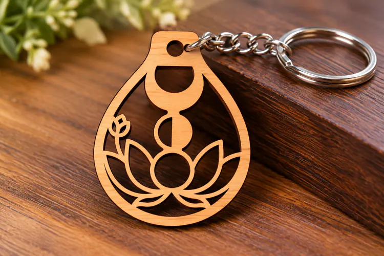 Teardrop Lotus Moon Phases Wooden Keychain Laser Cut SVG,