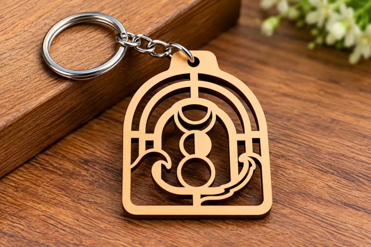 Arch Moon Phases Botanical Window Wooden Keychain Laser Cut