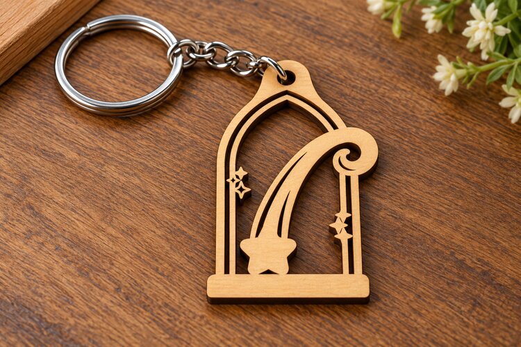 Arch Shooting Star Comet Window Wooden Keychain Laser Cut SV example image 1