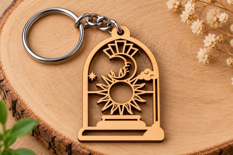 Arch Celestial Sun Moon Window Wooden Keychain Laser Cut SVG example image 1
