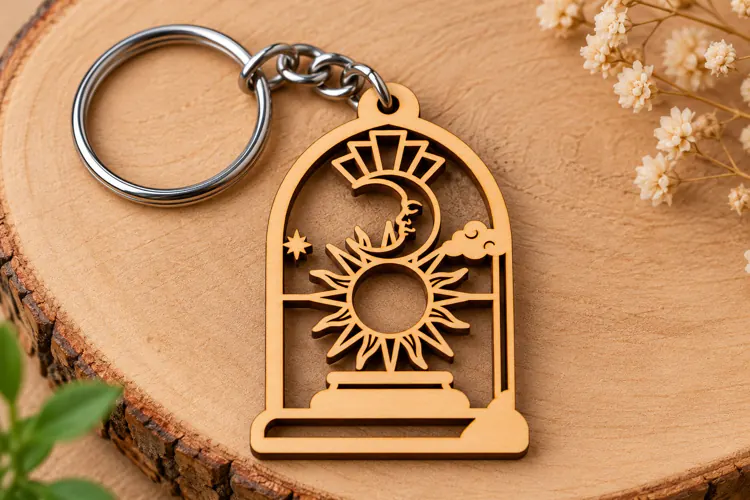 Arch Celestial Sun Moon Window Wooden Keychain Laser Cut SVG