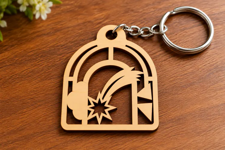 Arch Shooting Star Comet Window Wooden Keychain Laser Cut SV