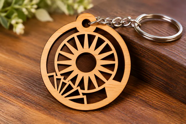 Round Sun Rays Landscape Wooden Keychain Laser Cut SVG, Scen