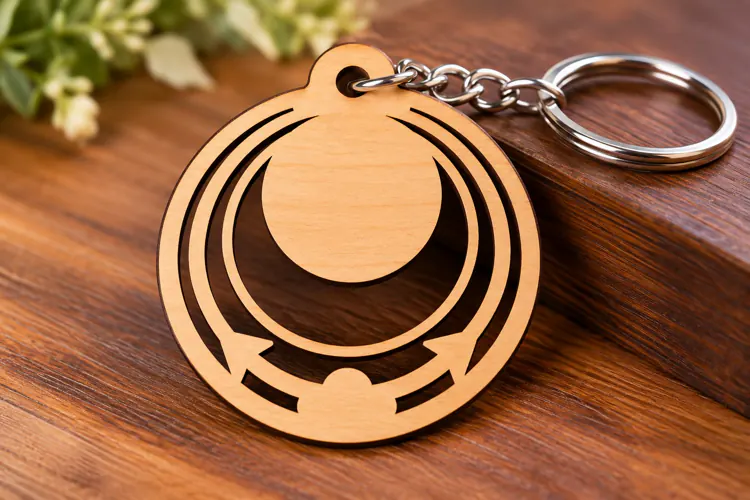 Round Celestial Moon Arrows Wooden Keychain Laser Cut SVG