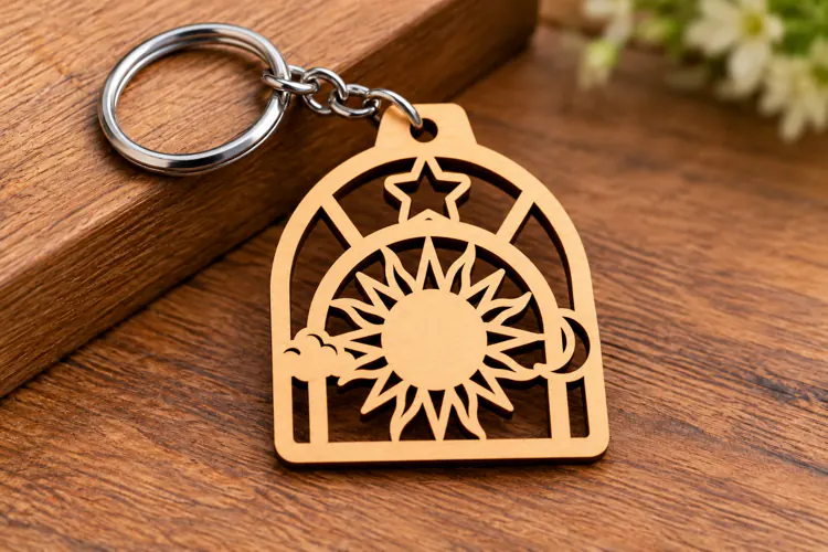 Arch Celestial Sun Rays Window Wooden Keychain Laser Cut SVG