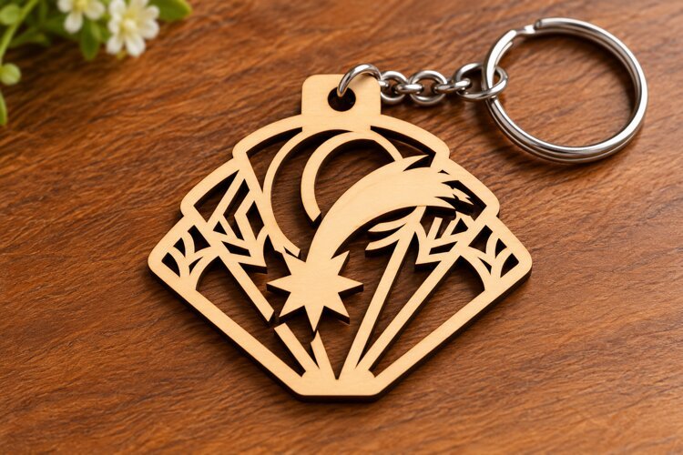 Fan Shape Shooting Star Art Deco Wooden Keychain Laser Cut example image 1