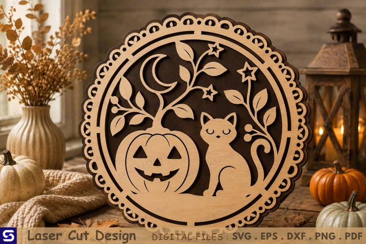 3D Halloween Black Cat Pumpkin Layered Laser Cut File