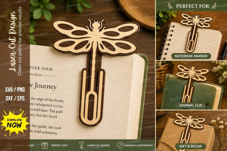 dragonfly bookmark svg, dragonfly paperclip svg, insect book