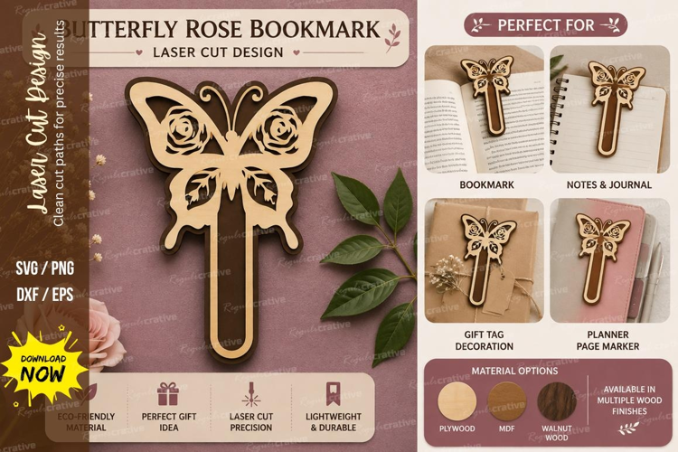 rose butterfly bookmark, floral rose butterfly, butterfly