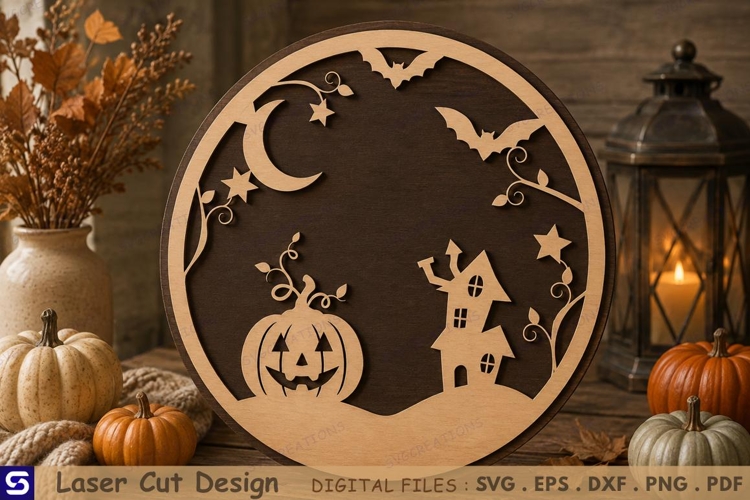 3D Halloween Haunted House Pumpkin Layered Laser Cut File