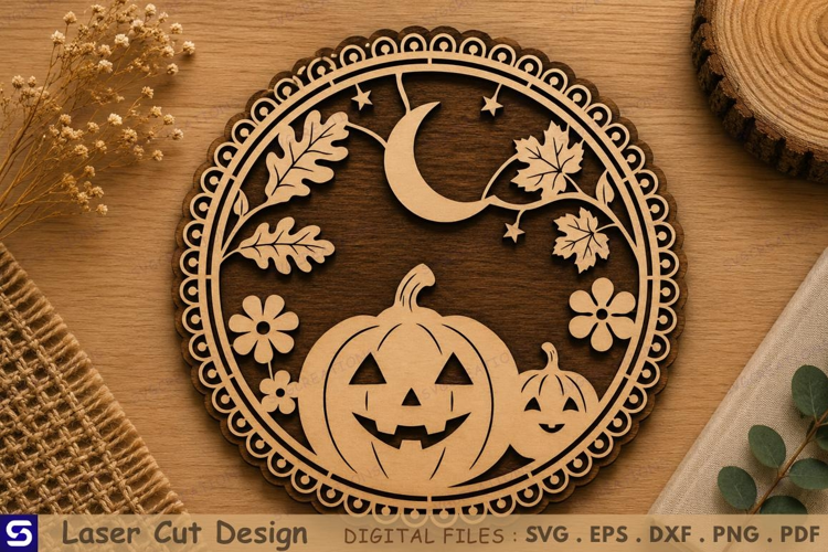 3D Halloween Pumpkin Autumn Leaves Layered Laser Cut File