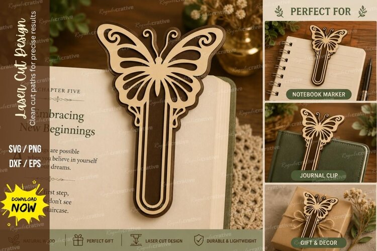 elegant butterfly bookmark, butterfly paperclip svg, gracefu example image 1