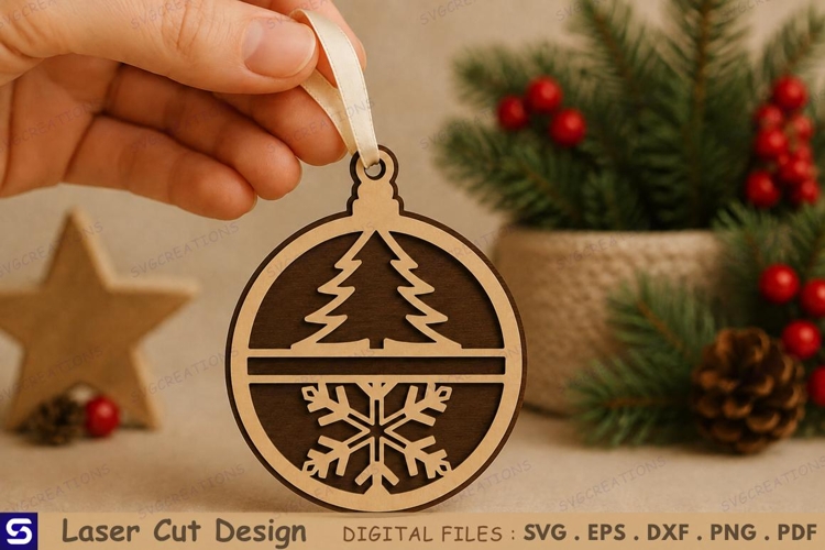3D Christmas Tree Snowflake Split Monogram Ornament Laser